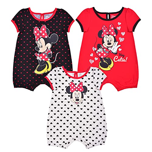 Disney Baby Minnie 3 Pack Rompers,Red/Black/White, 12-18 Months