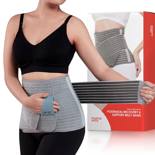 Mamaway Postpartum Belly Band, C-section Belly Binder, Girdle for Postnatal, Adjustable Belly Wrap, Abdominal Support, Back Pain Relief (Polyester Made with Bamboo Charcoal Fiber)