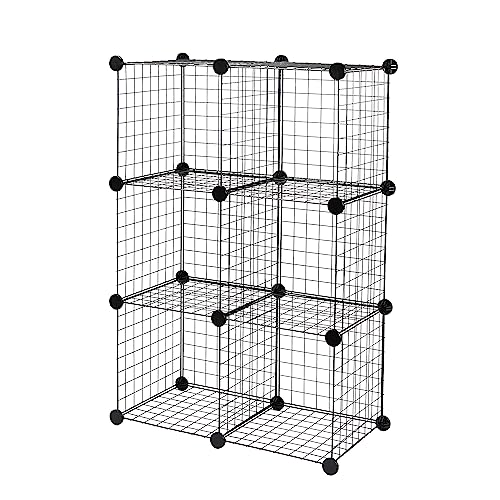 Amazon Basics 6-Cube Wire Grid Stackable Storage Shelves, 12 x 12-Inches, Black, 12.6'D x 26'W x 38'H