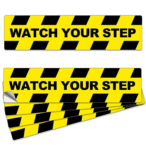 Fulmoon 4 Pcs 20 x 5 Inch Watch Your Step Tape Self Adhesive Anti Slip Watch Your Step Sign Water Resistance Floor Decals Stickers Caution Vinyl Decal for Safety Indoor Outdoor Workplace Wet Floor