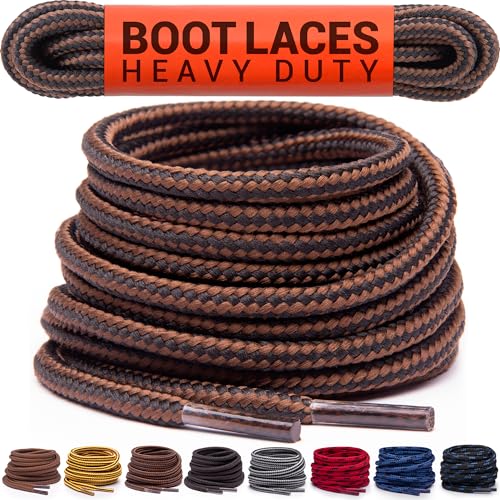 Miscly Round Boot Laces [1 Pair] Heavy Duty and Durable Shoelaces for Boots, Work Boots & Hiking Shoes (Black/Brown, 54 inches (137 cm))