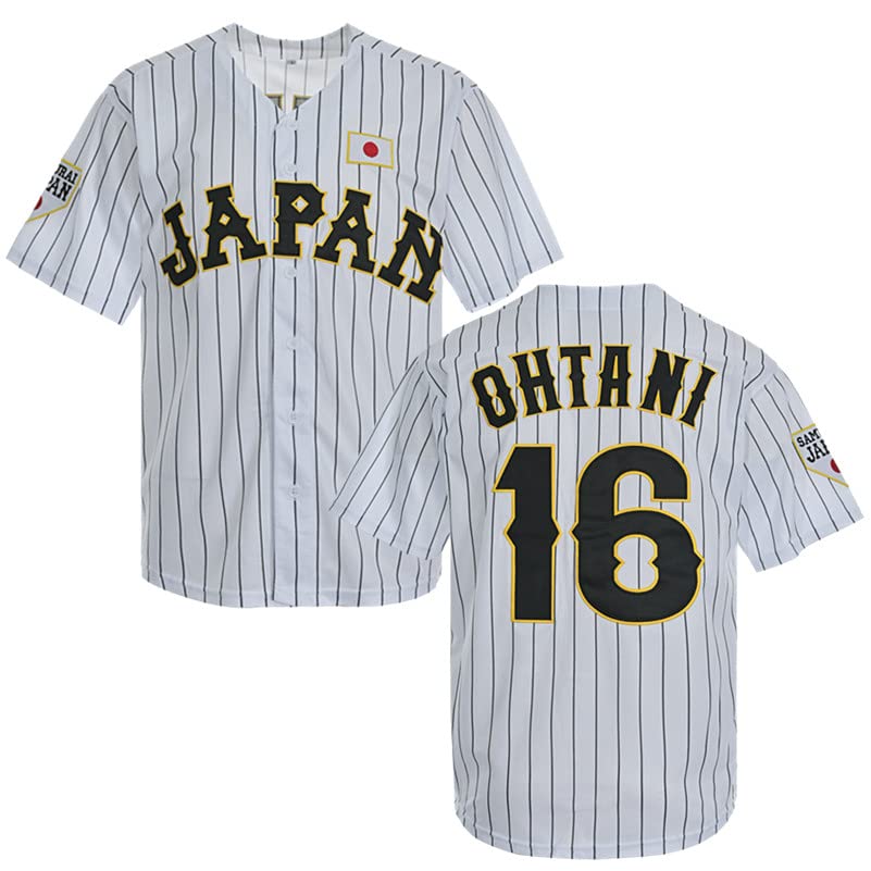 KYNKOW PARTYJERSEY Men's #16 Ohtani Hip Hop Short Sleeves Japan Baseball Jerseys White Black Stitched S-XXXL (as1, Alpha, m, Regular, Regular, White)