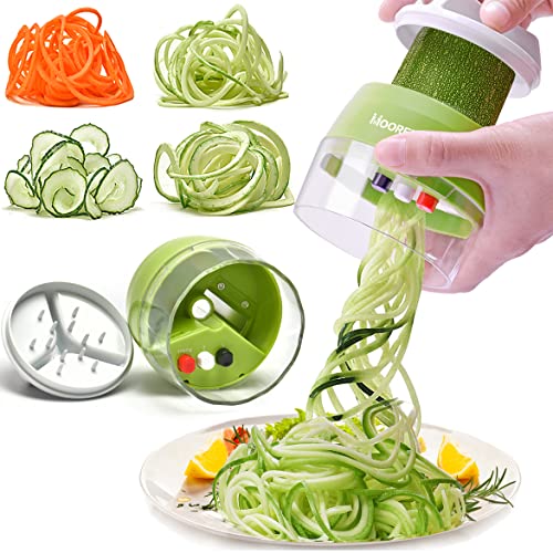 MOOREDLIFE Spiralizer Handheld Vegetable Slicer, 4 in 1 Zucchini Spaghetti Maker Vegetable Zoodle Maker Veggie Spiralizer Spiral Slicer Zucchini Spiralizer 8.59cm