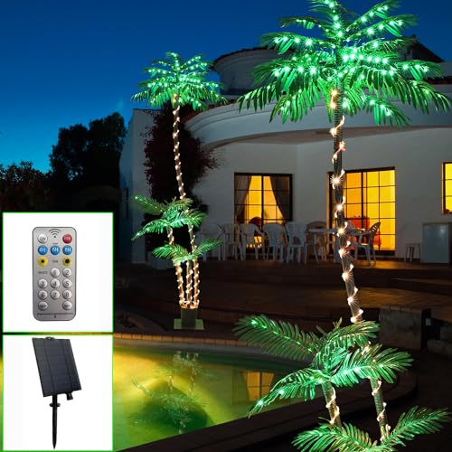 SOSHOT 7FT Lighted Artificial Solar Palm Tree with Three Trunks and 260 LED Lights - Ideal for Outdoor/Indoor Use, Perfect for Tiki Bars, Patios, Homes, Offices, Beaches, Yards Pool, and Cruise Party