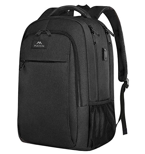 MATEIN Business Laptop Backpack, 15.6 Inch Travel Laptop Bag Rucksack with USB Charging Port, Water-Resistant Bag Daypack for Work College Computer Men Women Backpack, Black
