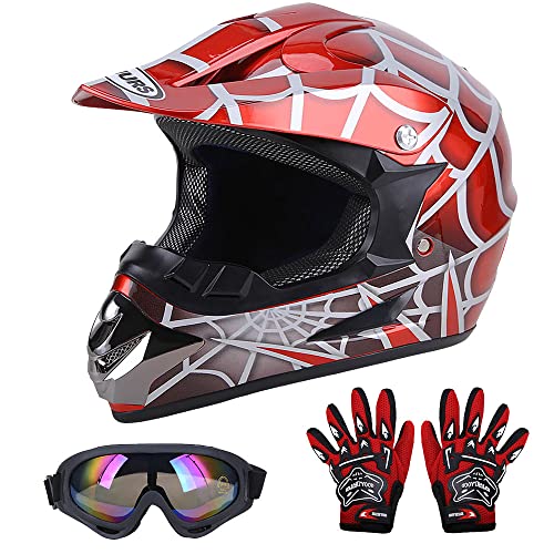 OUMURS DOT Youth Dirt Bike Helmet,Kids ATV Helmets with Gloves Goggles for Youth Boys Girls 5-14 Ages,Four Wheeler Helmet Kids Motocross BMX MX UTV Snowmobile Go Kart Full Riding Racing Skateboard