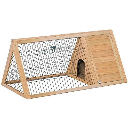 Pawhut 46' x 24' Wooden A-Frame Outdoor Rabbit Cage Small Animal Hutch with Outside Run & Ventilating Wire, Yellow