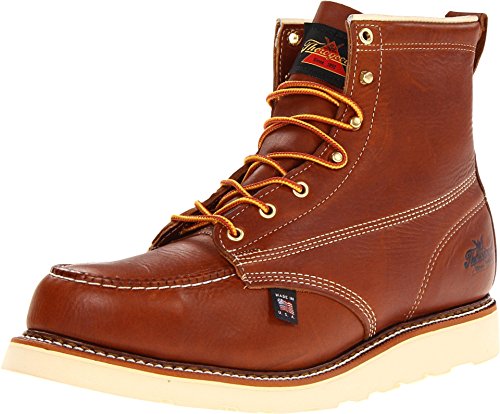 Thorogood American Heritage 6” Steel Toe Work Boots for Men - Full-Grain Leather with Moc Toe, Slip-Resistant Wedge Outsole, and Comfort Insole; EH Rated, Tobacco Oil-tanned - 9 D US