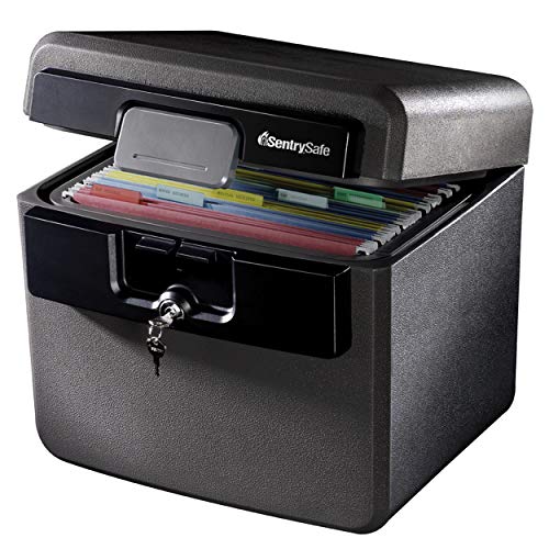 Sentry Safe Black Fireproof and Waterproof Safe, File Folder and Document Box with Key Lock, Ex. 14.3 x 15.5 x 13.5, HD4100