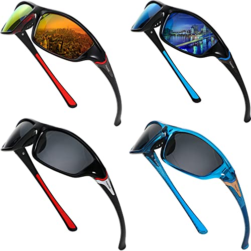 TOODOO 4 Pairs Men Polarized Sunglasses with UV Protection Driving Glasses Sports for Sport Outdoor Activities (Stylish Colors)