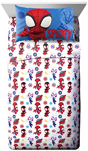 Jay Franco Marvel Spidey and His Amazing Friends Team Spidey Twin Size Sheet Set - 3 Piece Set Super Soft and Cozy Kid’s Bedding - Fade Resistant Microfiber Sheets (Official Marvel Product)