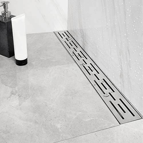 Neodrain 60 Inch Rectangular Linear Shower Drain with Brick Pattern Grate, Brushed 304 Stainless Steel Bathroom Floor Drain,Shower Floor Drain Includes Adjustable Leveling Feet, Hair Strainer