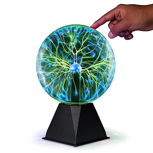 Playbees Plasma Globe Lamp - 7 Inch Green Static Electricity Ball - Vacuum Pressurized Glass - Nebula, Thunder Lightning Effects - Multicolor Plasma Ball for Kids - Plug-in Static Electric Lamp