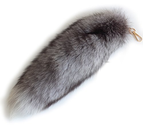 Sky Blue Elegance: Natural Silver Fox Tail Keychain Pendant
