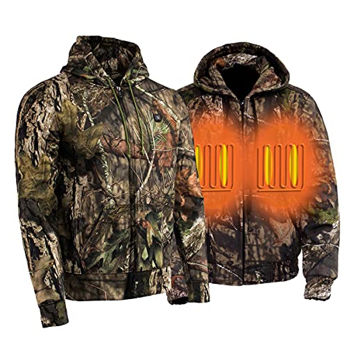 Nexgen Heat Men’s Zipper Mossy Oak Camo Hoodie w/Front & Back Heating, Includes Portable Battery Pack, Brown, 4X-Large