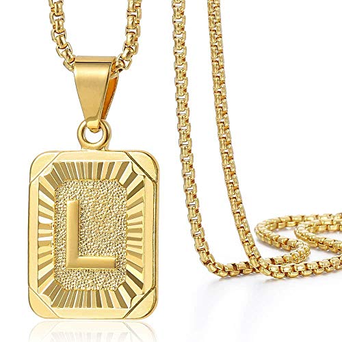 Trendsmax Initial Letter Pendant Necklace for Mens Womens Gold Plated Letter L Pendant Necklace Stainless Steel Box Link Chain 22inch
