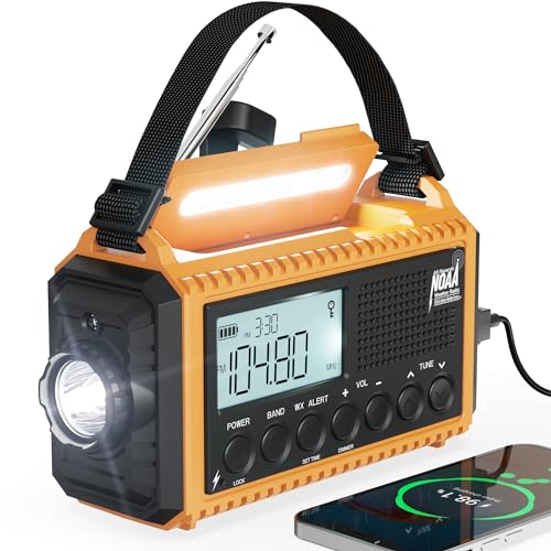 5000 Emergency Weather Radio with AM/FM/NOAA/SW, 5 Ways Powered Solar Hand Crank Alert Radio with LCD Display&SOS, Portable Radio with Cellphone Charger, Flashlight, Reading Lamp, Headphone Jack