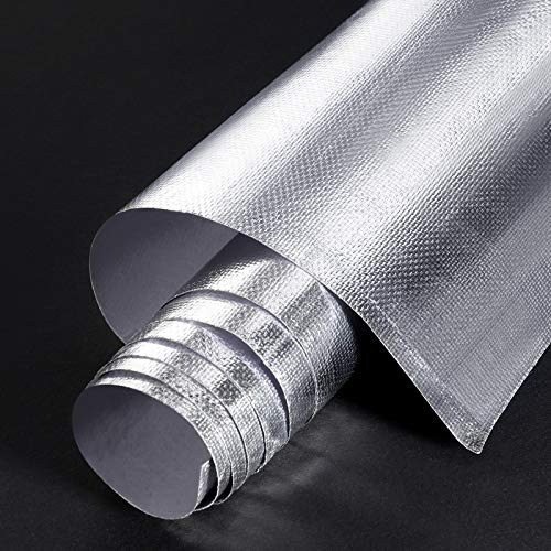 BBTO Heat Reflective Sheet Adhesive Backed Aluminized Fiberglass Heat Shield Tape Protection Barrier Heat Shield Resistant Material for Hose and Auto Use Heat Insulation Sheet(Silver, 12 x 24 Inch)