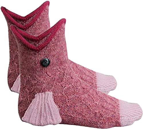 Linzhouzhiguang Knit Socks Unisex Novelty Shark Crocodile Shape Floor Winter Home Warm Socks (Fish)