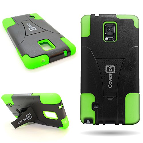 CoverON Samsung Galaxy Note 4 Case (Neon Green/Black) with Kickstand Wireless Central [Dual Defense] Series Protective Hybrid Phone Cover