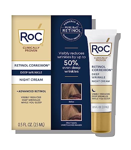 RoC Retinol Correxion Deep Wrinkle Anti-Aging Night Cream, Daily Face Moisturizer with Shea Butter, Glycolic Acid and Squalane, Skin Care Treatment, Mini 0.5 Ounces