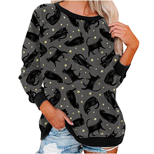 symoid womens costumes halloween Halloween Sweatshirts for Women Long Sleeve Oversized Gothic Shirts Pumpkin Print Spider Web Bloody Halloween Costumes Dark Gray L