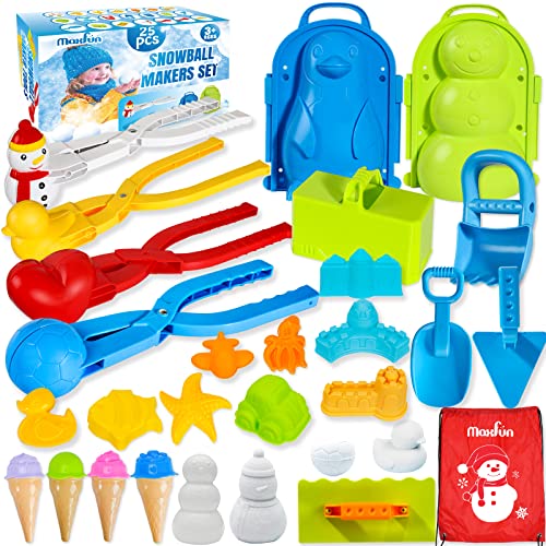 Max Fun 25Pcs Winter Snowball Tool Kit with Handle for Snow Ball Shapes Fights Duck for Kids Toddlers Adults Outdoor Sand Molds Beach Toys
