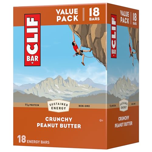 CLIF BAR - Crunchy Peanut Butter - Made with Organic Oats - 11g Protein - Non-GMO - Plant Based - Energy Bars - 2.4 oz. (18 Pack)