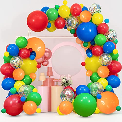 Rainbow Balloons Garland Arch Kit,117pcs Fiesta Assorted Colorful Confetti Latex Helium Balloons for Birthday Party Carnival Circus Fiesta Wedding Party Decorations