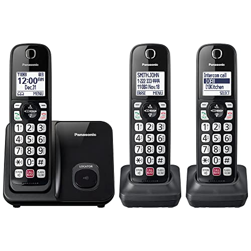 Panasonic Cordless Phone with Advanced Call Block, Bilingual Caller ID and Easy to Read Large High-Contrast Display, Expandable System with 3 Handsets - KX-TGD813B (Black)
