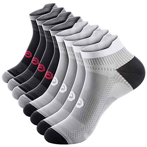 No Show Compression Socks for Men and Women (4 Pairs), Low Cut Running Ankle Socks with Arch Support for Plantar Fasciitis, Cyling, Athletic, Flight, Travel, Nurses