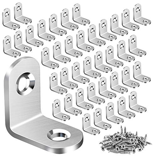 40PCS L Bracket Corner Brace, Stainless Steel L Brackets for Shelves, Metal Corner Bracket, Small Right Angle Bracket for Wood Furniture Chair Drawer Cabinet with 80PCS Screws (0.79 x 0.79 inch)