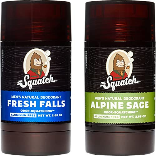 Dr. Squatch Natural Deodorant for Men – Odor-Squatching Men's Deodorant Aluminum Free - Alpine Sage + Fresh Falls (2.65 oz, 2 Pack)