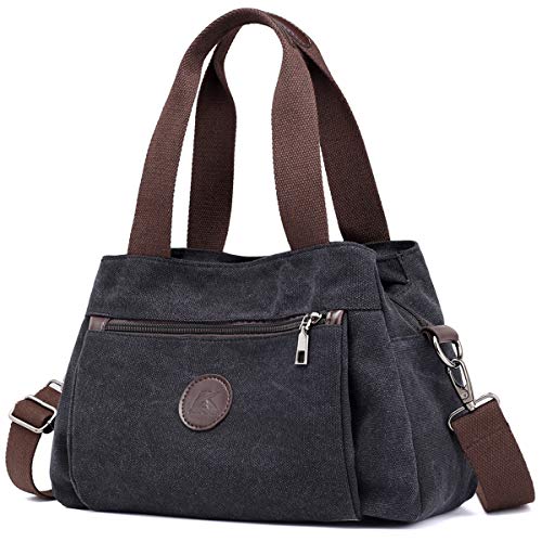 DOURR Hobo Handbags Canvas Crossbody Bag for Women, Multi Compartment Tote Purse Bags (Black - Medium)