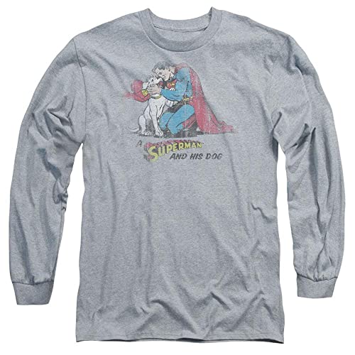 Sons of Gotham Superman and His Dog Adult Long Sleeve T-Shirt 2XL Gray