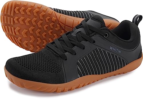 WHITIN Men's Wide Toe Box Trail Running Shoes Barefoot Minimalist Zero Drop Cross Training Minimus Lifting Gym Fitness Lightweight Male Black Gum 46