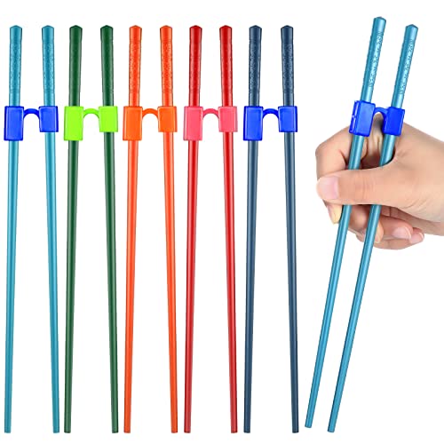 5 Pairs Reusable Chopstick Helpers Non Slippery Training Chopsticks for Adult Replaceable Practice Chopsticks Heat Resistant Chopsticks Holder with Clip for Many Age Trainer (Alloy, Mixed Color)