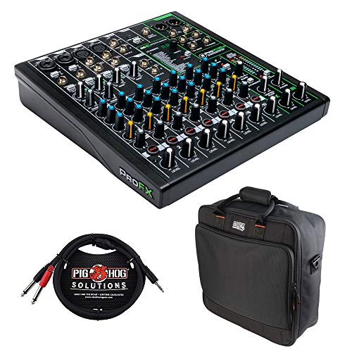 Mackie ProFX10v3 10-Channel Sound Reinforcement Mixer with Built-In FX, Gator Cases G-MIXERBAG-1515 Mixer Bag & Stereo Cable 10' Bundle