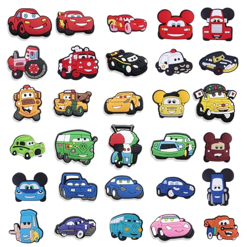 30PCS Cartoon Car Shoe Charms - Racing Car Shoe Decoration Charms for Boys Girls, PVC Anime Car Shoe Charms for Gifts Kids Birthday Party Favor