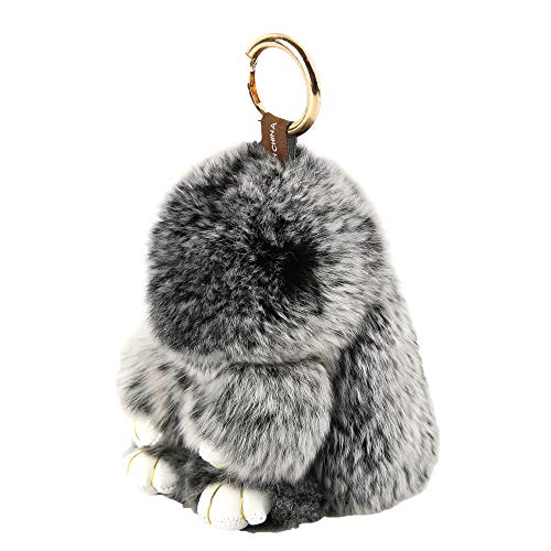 YISEVEN Bunny Stuffed Animal Plush Toy Rabbit Fur Keychain Fluffy Soft Cute Fuzzy Accessories Furry Ball Key Chain Gift for Women Teens Girls Kids Backpack Purse - Black