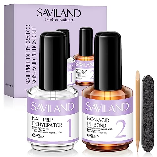 SAVILAND Nail Dehydrator and Primer: Acid-Free Natural Nail Dehydrator and Nail Primer & Protein Bonding Acrylic Nail Kit Gel Nail Polish Superior Bonding Acrylic Nail Supplies Profession Salons