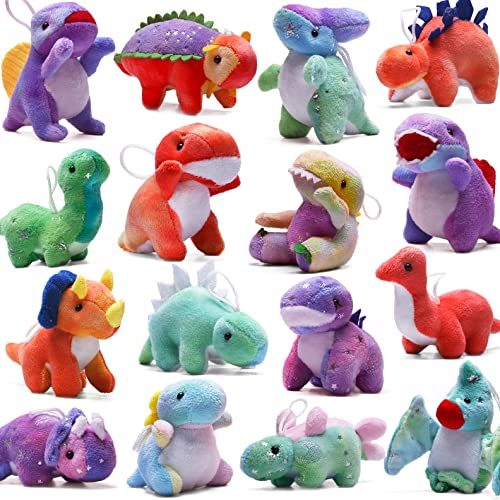 Dinosaur Plush Stuffed Set(16 Pack), Mini Dinosaurs Animal Keychain Toy(4.5'), Soft Dino Playset for Toddler Kid Party Favors, Plushies Kit for Stocking Stuffers Doll Machine Treasure Carnival Prizes