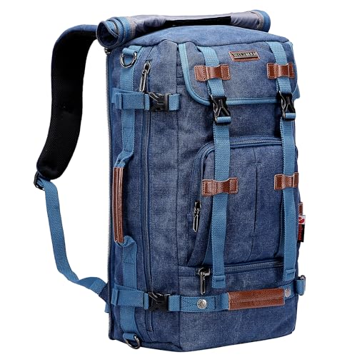 WITZMAN Canvas Backpack Vintage Travel Backpack Large Laptop Bags Convertible Shoulder Rucksack(A519-1 Classic Blue)