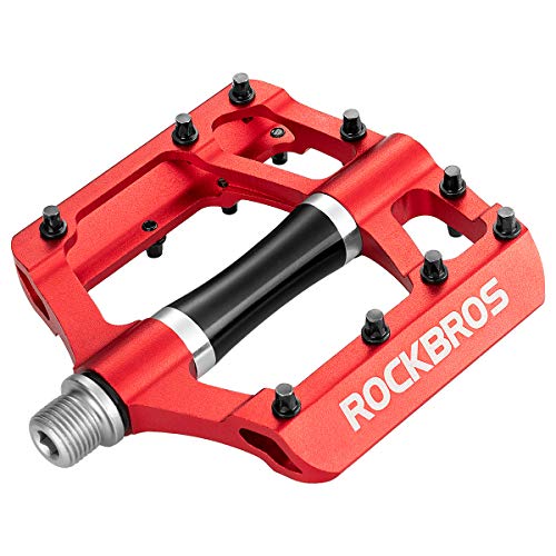 Rock BROS Mountain Bike Pedals MTB Pedals Aluminum Bicycle Flat Platform Pedals Lightweight 9/16' Non-Slip Sealed Bearing for Road Mountain BMX MTB