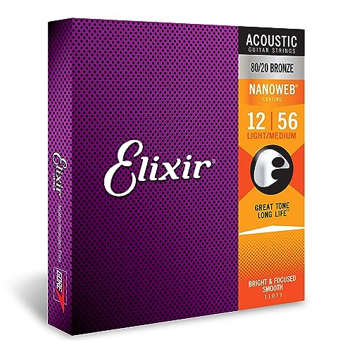 Elixir Strings - Acoustic 80/20 Bronze with NANOWEB Coating - Light/Medium Guitar Strings (.012-.056)