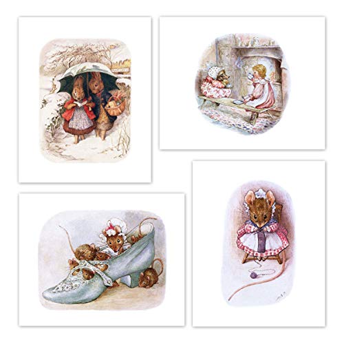 Girls Nursery Art Prints - Baby Girl Decor, Beatrix Potter Illustrations, Set of 4 - Unframed