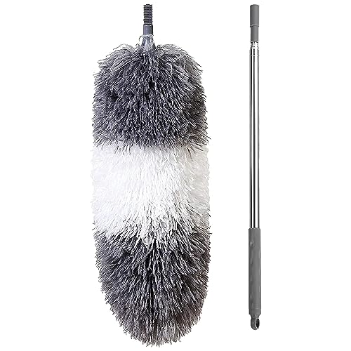 BOOMJOY Microfiber Feather Duster with Extendable Pole, 100' Telescoping Cobweb Duster for Cleaning, Bendable Head, Scratch-Resistant Cover, Washable Duster for Ceiling, Fan, Furniture Gray