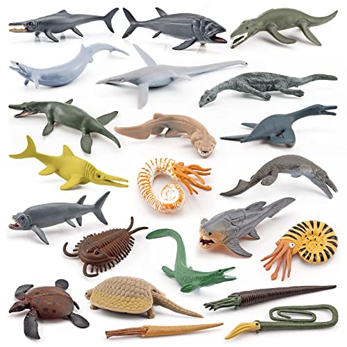 GUFOPONAS 22PCS Prehistoric Sea Creatures Toys for Kids Ancient Sea Animals Toy Set 4 Inch Marine Animal Figures Cake Topper Girls Boys Kids Toddlers Birthday Gift