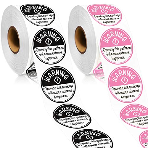 1000 Pieces Extreme Happiness Stickers Labels Round Stickers Self-Adhesive Labels Crafting Tags Arts Decorations for Festival, Business or Personal Use, 1.5 Inch (Black and Pink)