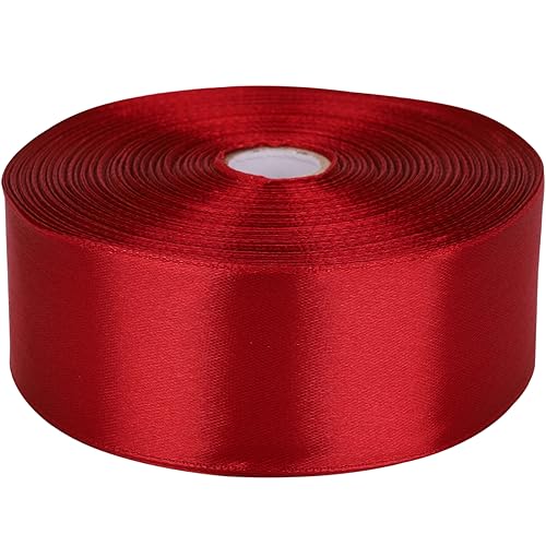Baocuan 1-1/2 inch Wine red Satin Ribbon 50 Yards Solid Fabric Ribbons Roll for Wedding Invitations, Bridal Bouquets, Sewing, Party Decorations, Gift Wrapping and More